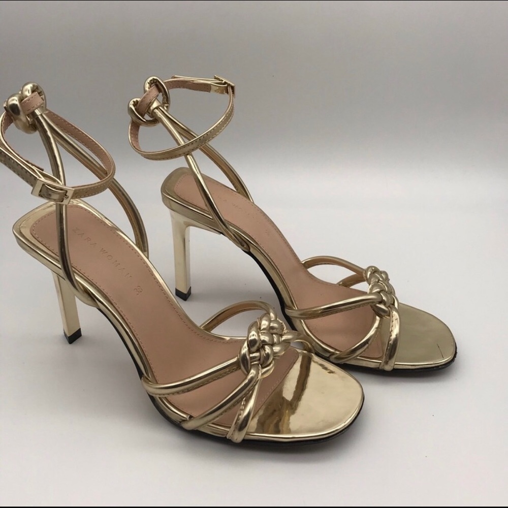 Zara Woman Gold Strap Sandal with Rope Detail